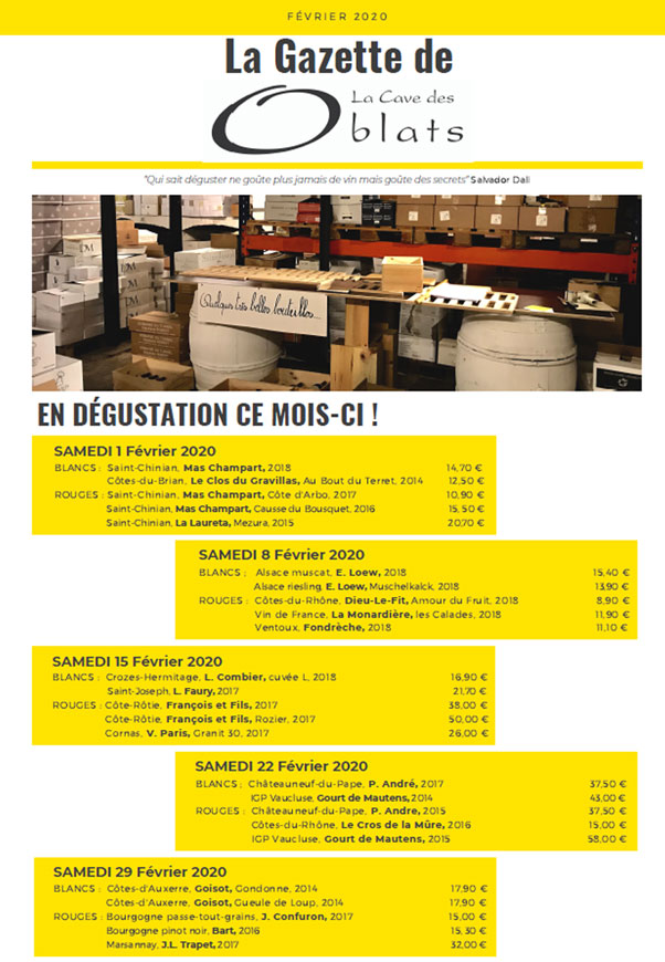Cave des Oblats - Gazette - février 2020